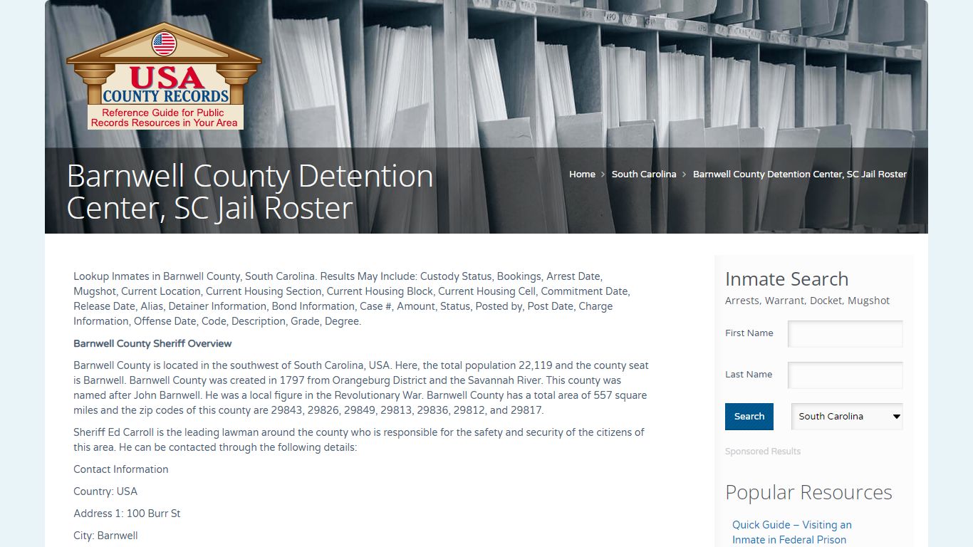Barnwell County Detention Center, SC Jail Roster | Name Search